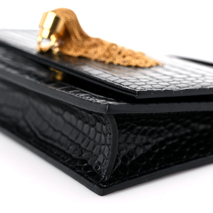 Saint Laurent Calfskin Crocodile Embossed Kate Monogram Tassel Chain Wallet Black 9 of 11