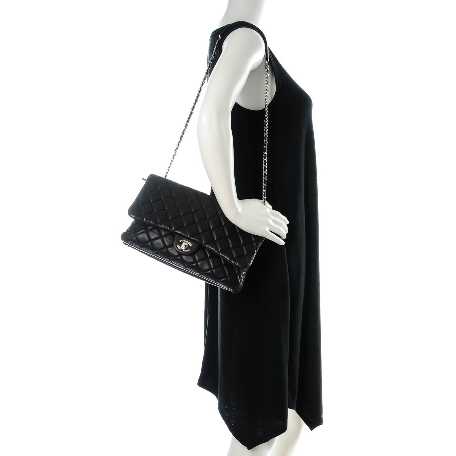 Chanel Lambskin Quilted Jumbo 3 Flap Black 2 of 8