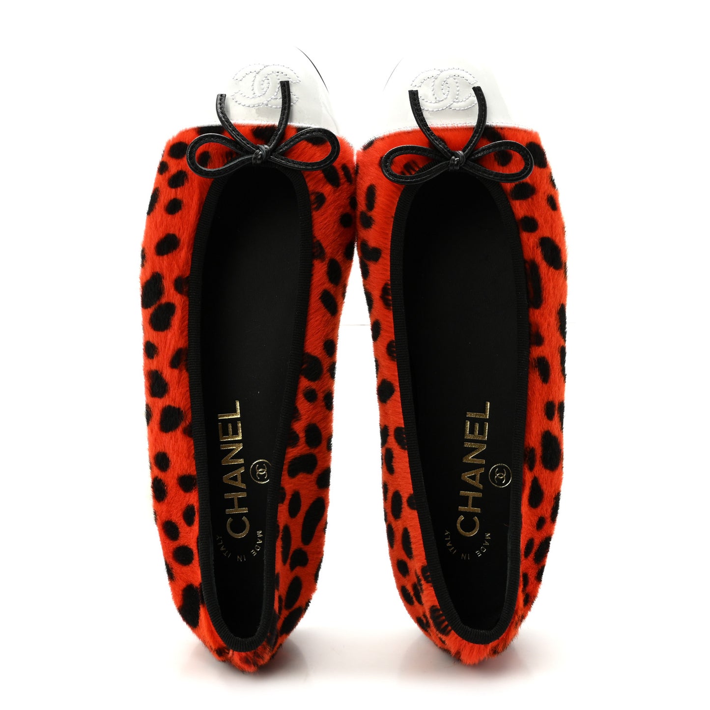 Pony Hair Lambskin Patent Cap Toe CC Ballerina Flats 37.5 Orange Black White