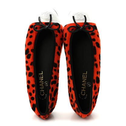 Chanel Pony Hair Lambskin Patent Cap Toe CC Ballerina Flats 37.5 Orange Black White 2 of 9