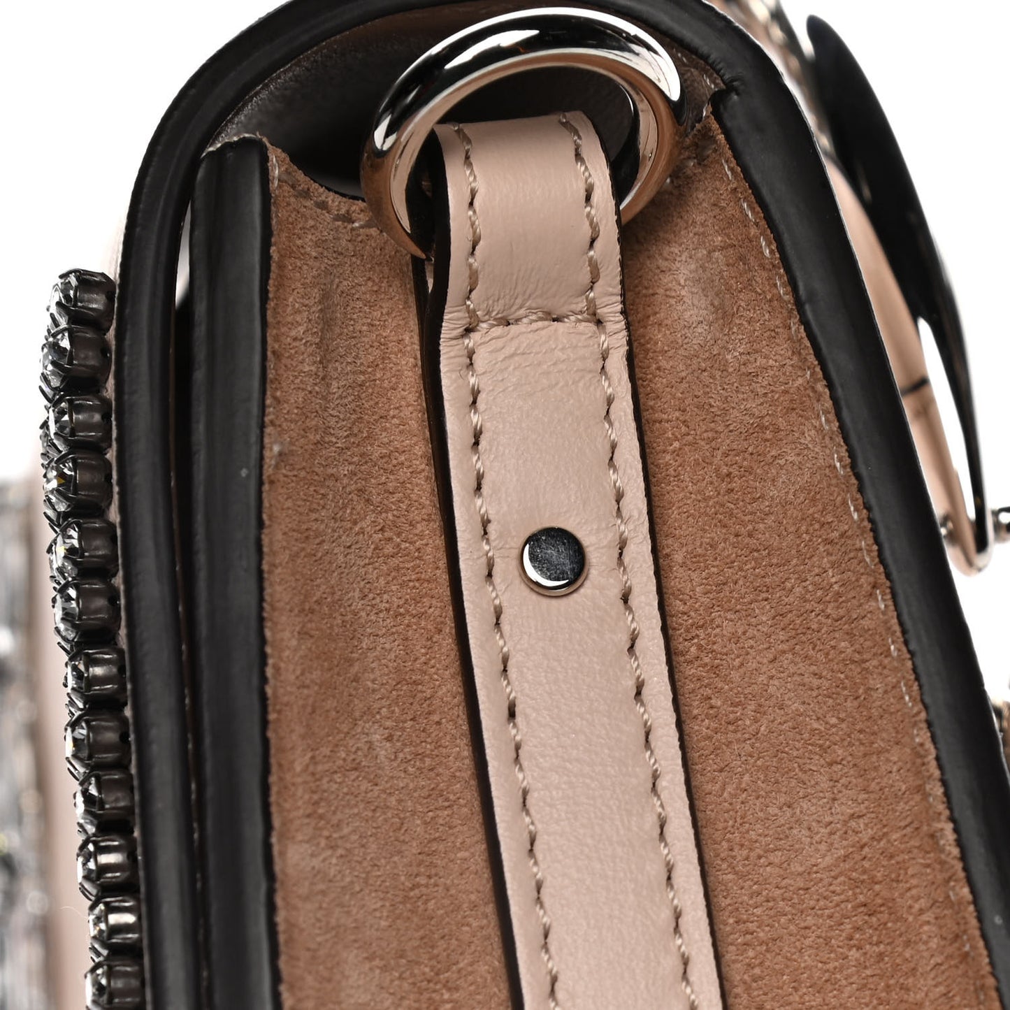 Calfskin Crystal Embellished Small Nile Bracelet Bag Cement Pink