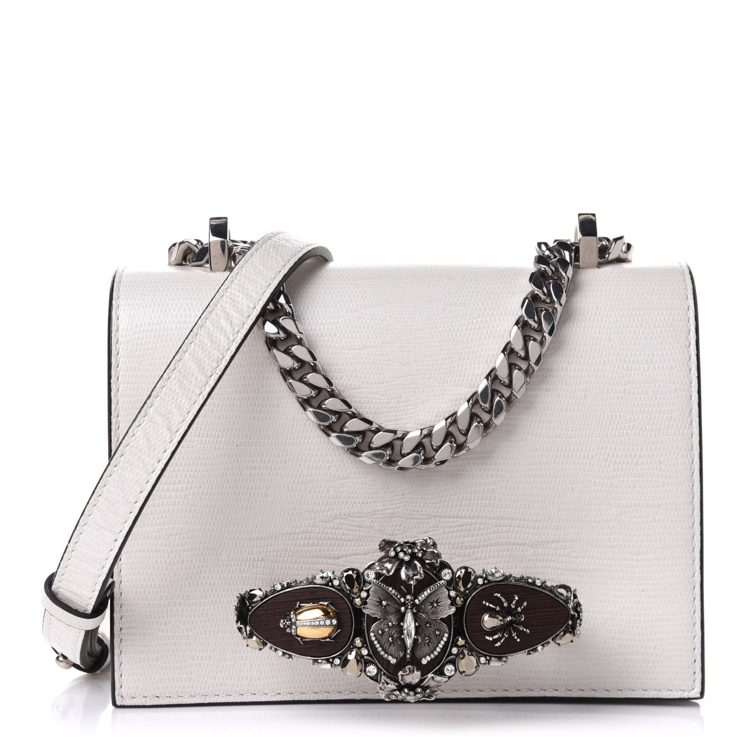 Alexander McQueen Lizard Embossed Calfskin Butterfly Knuckle Crossbody White 1 of 12