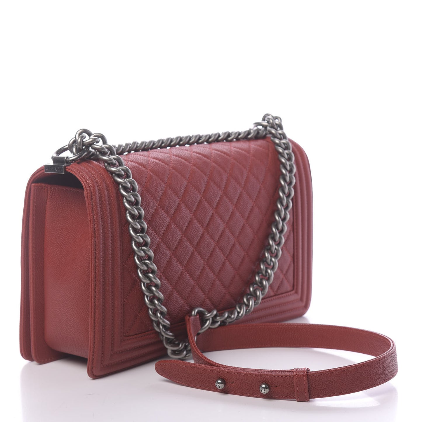 Caviar Quilted New Medium Boy Flap Dark Red