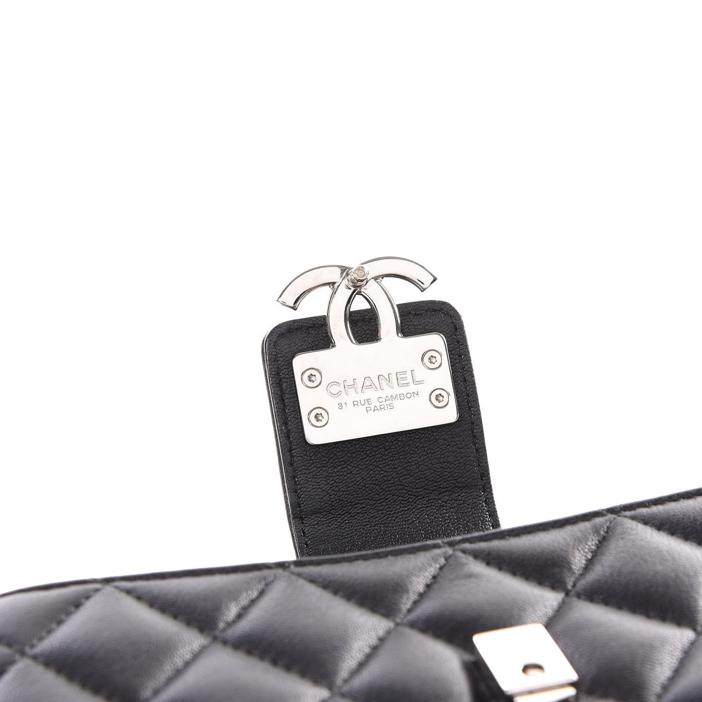 Lambskin Quilted CC Box Clutch With Chain Black