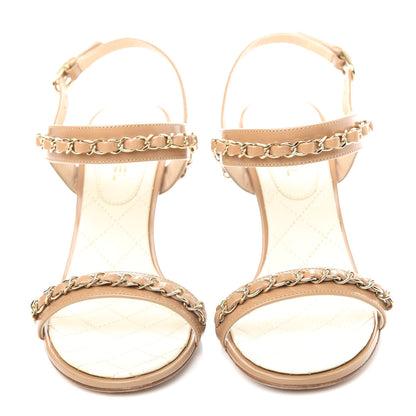 Chanel Crumpled Calfskin Chain Sandals 36 Beige 5 of 10