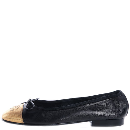 Chanel Calfskin CC Cap Toe Ballerina Flats Black Gold 38 1 of 8