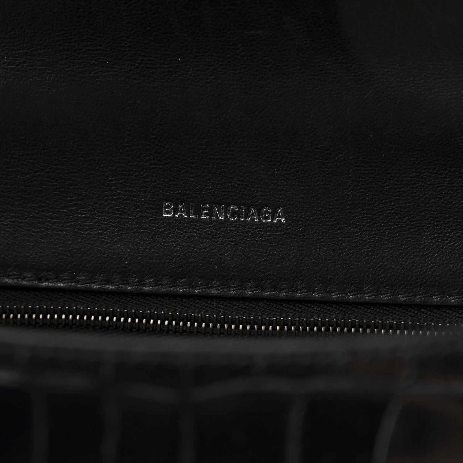 Balenciaga Shiny Calfskin Monochrome Crocodile Embossed Small Hourglass Top Handle Bag Black 6 of 10