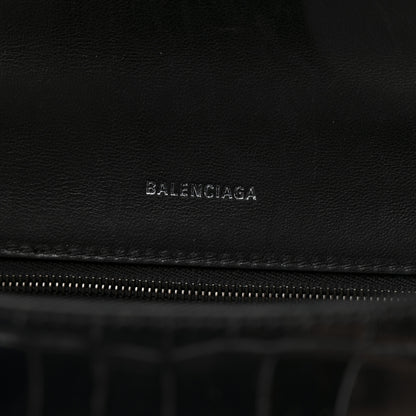 Balenciaga Shiny Calfskin Monochrome Crocodile Embossed Small Hourglass Top Handle Bag Black 6 of 10