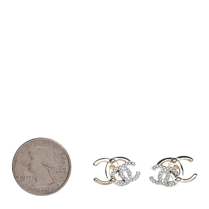 Chanel Crystal Double CC Earrings Gold Silver 2 of 4