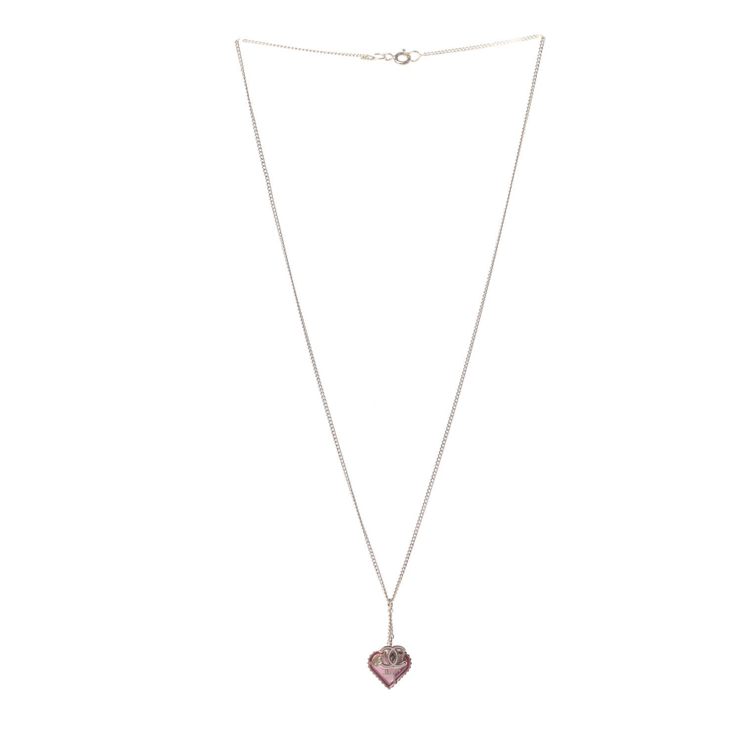 Chanel Enamel Heart CC Charm Necklace Gold 3 of 4