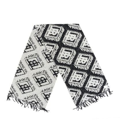 Burberry Metallic Nylon Wool Logo Monogram Scarf Black 2 of 5