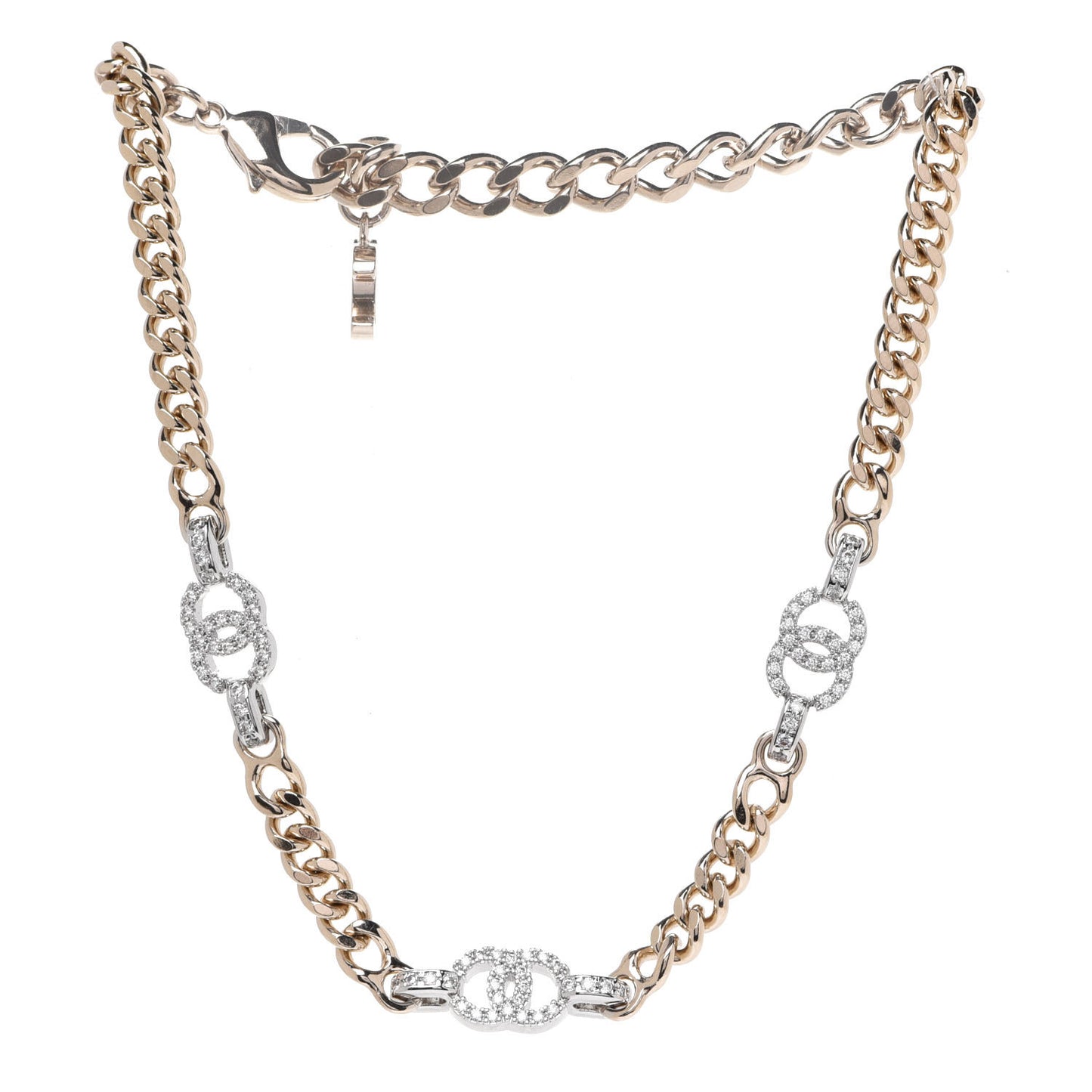 Crystal Chain CC Link Choker Gold Silver