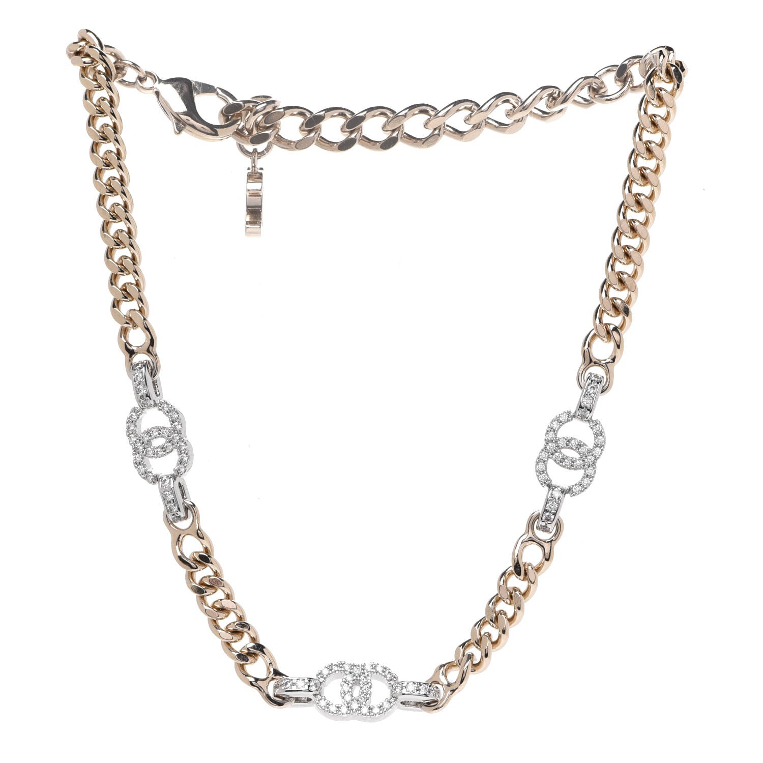 Chanel Crystal Chain CC Link Choker Gold Silver 3 of 6
