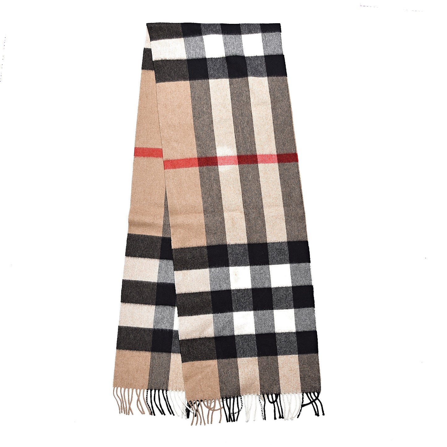 Cashmere Mega Check Fringe Scarf Camel