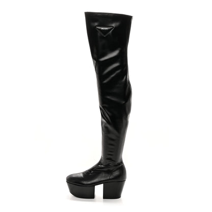 Prada Nappa Tech Logo Over the Knee 70mm Platform Boots 36 Black 1 of 11
