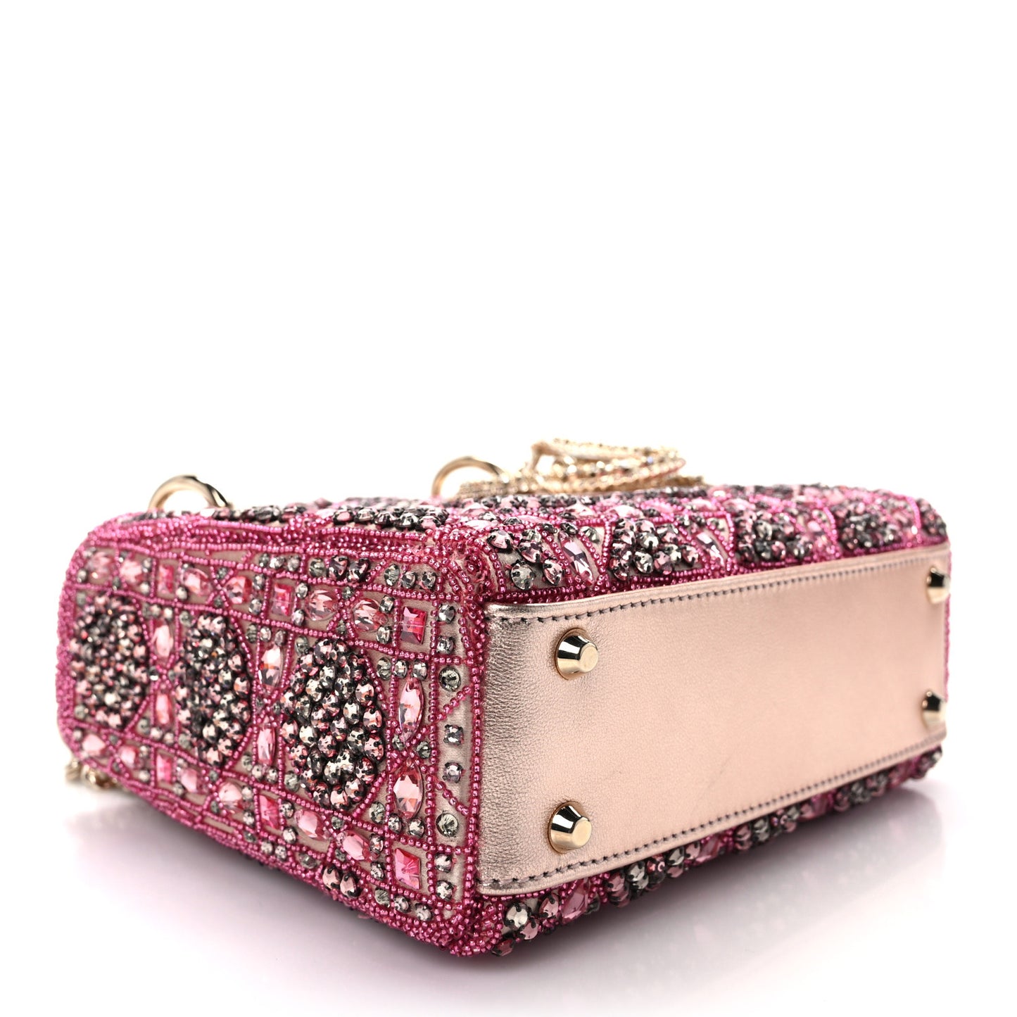 Metallic Calfskin Satin Celestial Bead Embroidery Cannage Mini Lady Dior Rose Des Vents