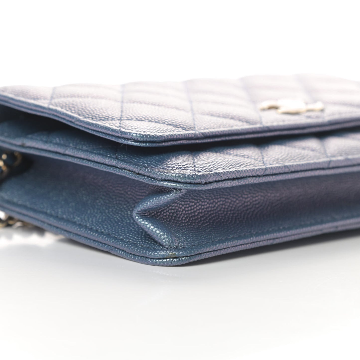 Iridescent Caviar Quilted Wallet On Chain WOC Dark Blue