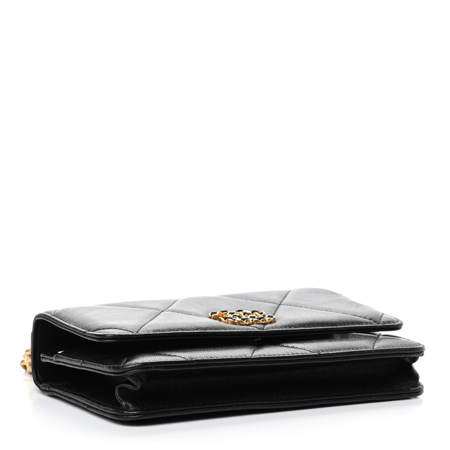 Chanel Shiny Goatskin Quilted Chanel 19 Wallet On Chain WOC Black 3 of 4