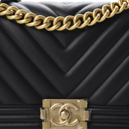 Chanel Calfskin Chevron Quilted Medium Boy Flap Black 11 of 12