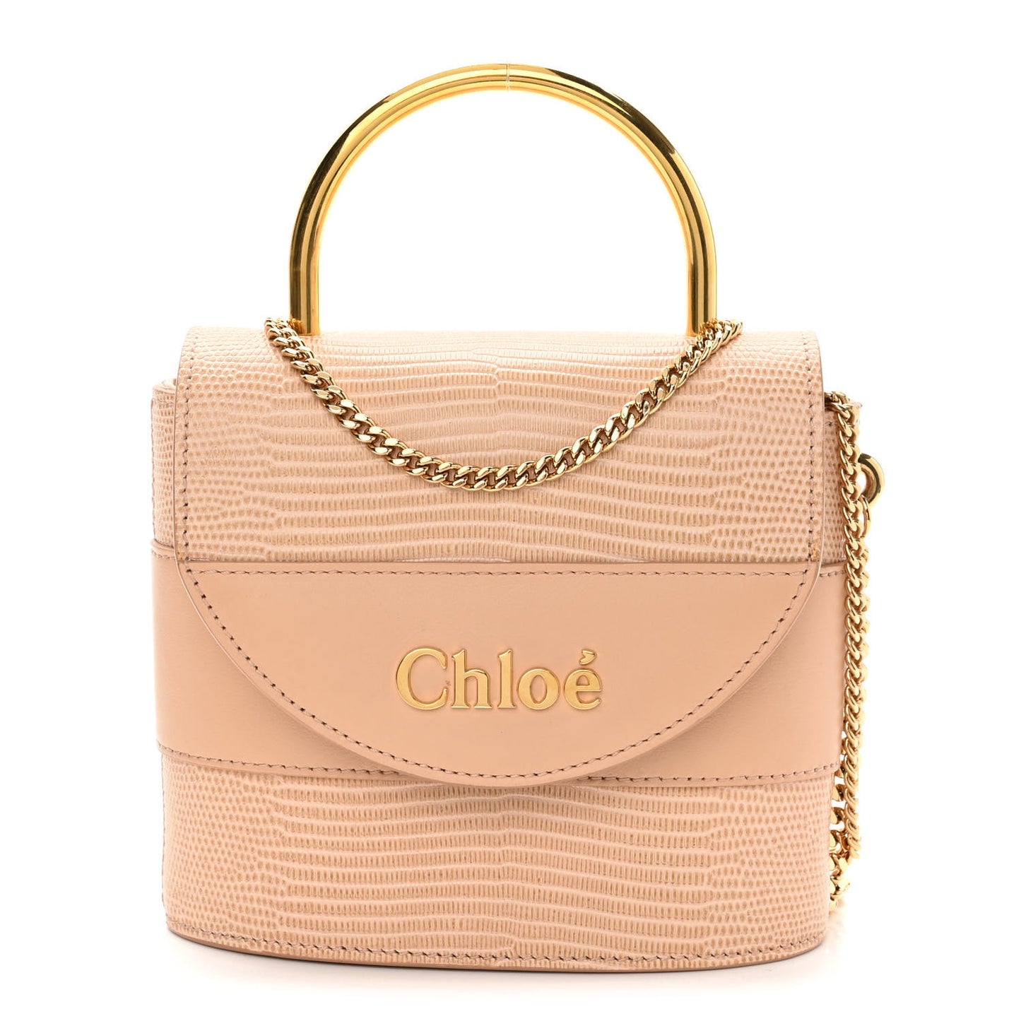 Calfskin Lizard Embossed Small Aby Lock Delicate Pink