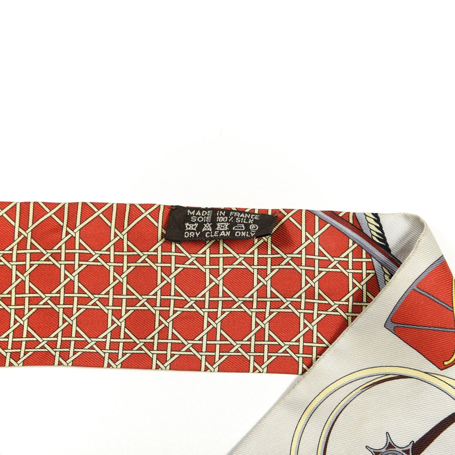 Hermes Silk Les Voitures A Transformation Twilly Gris Perle Rouge Jaune Vif 3 of 3