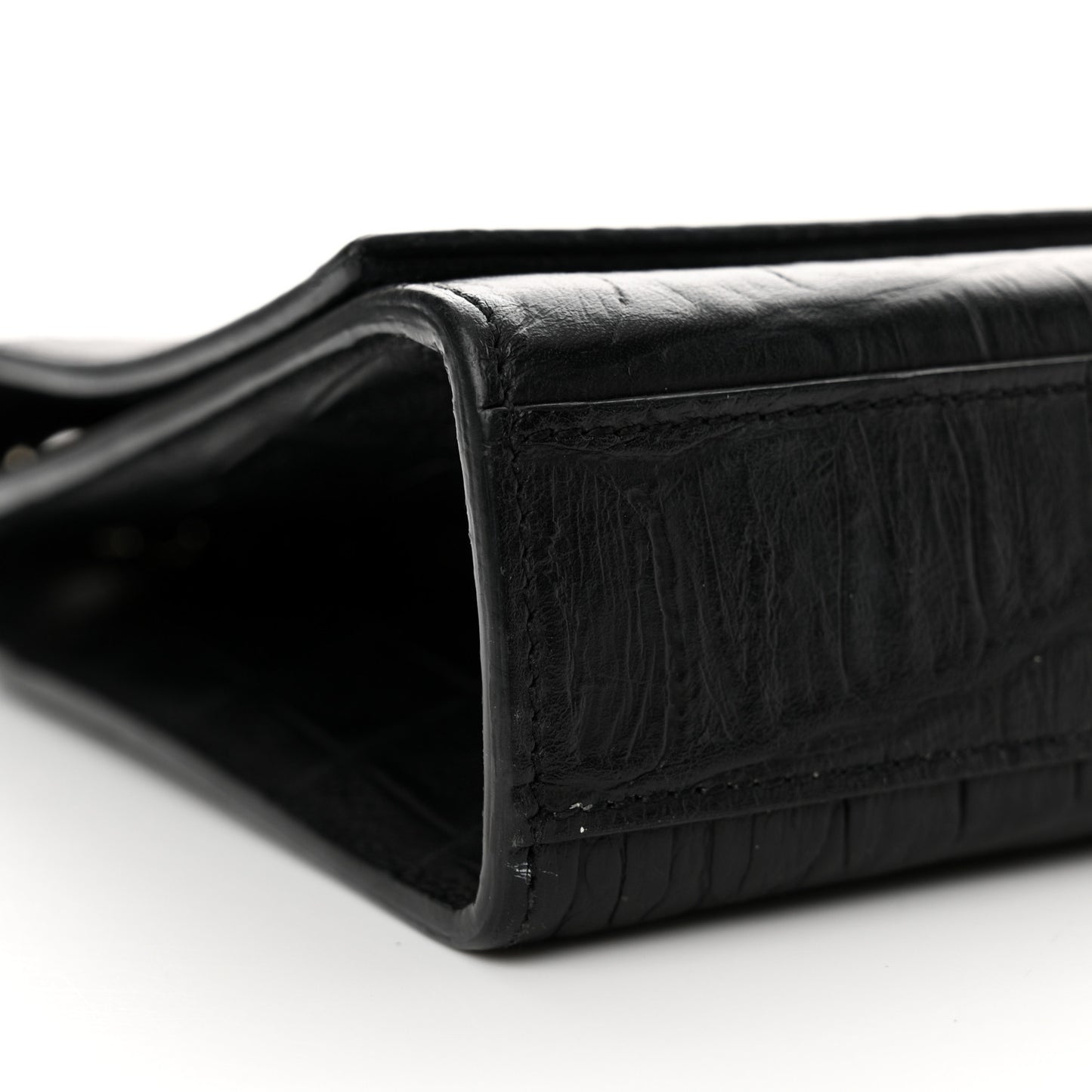 Calfskin Crocodile Embossed Medium Classic Monogram Kate Tassel Satchel Black