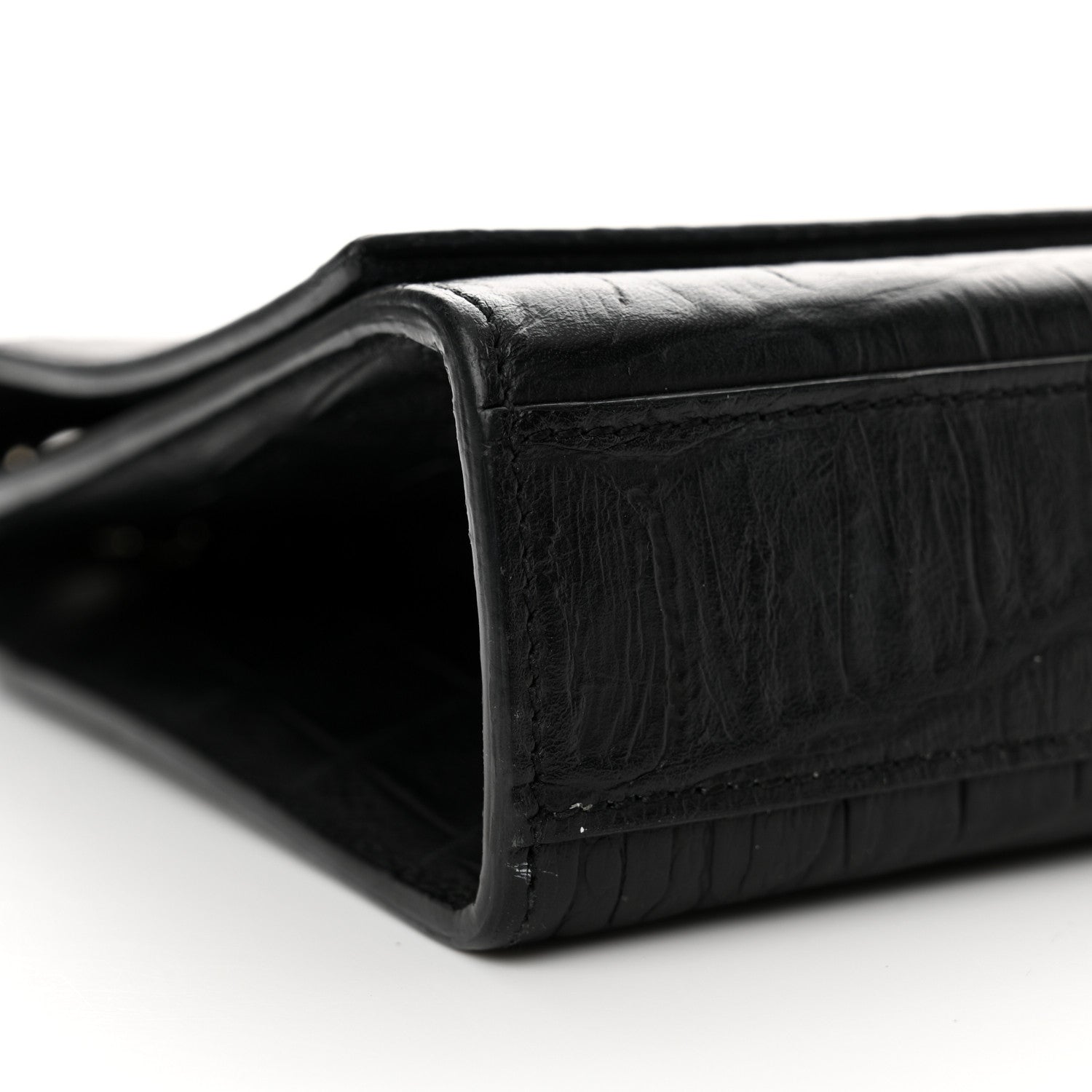 Saint Laurent Calfskin Crocodile Embossed Medium Classic Monogram Kate Tassel Satchel Black 9 of 13