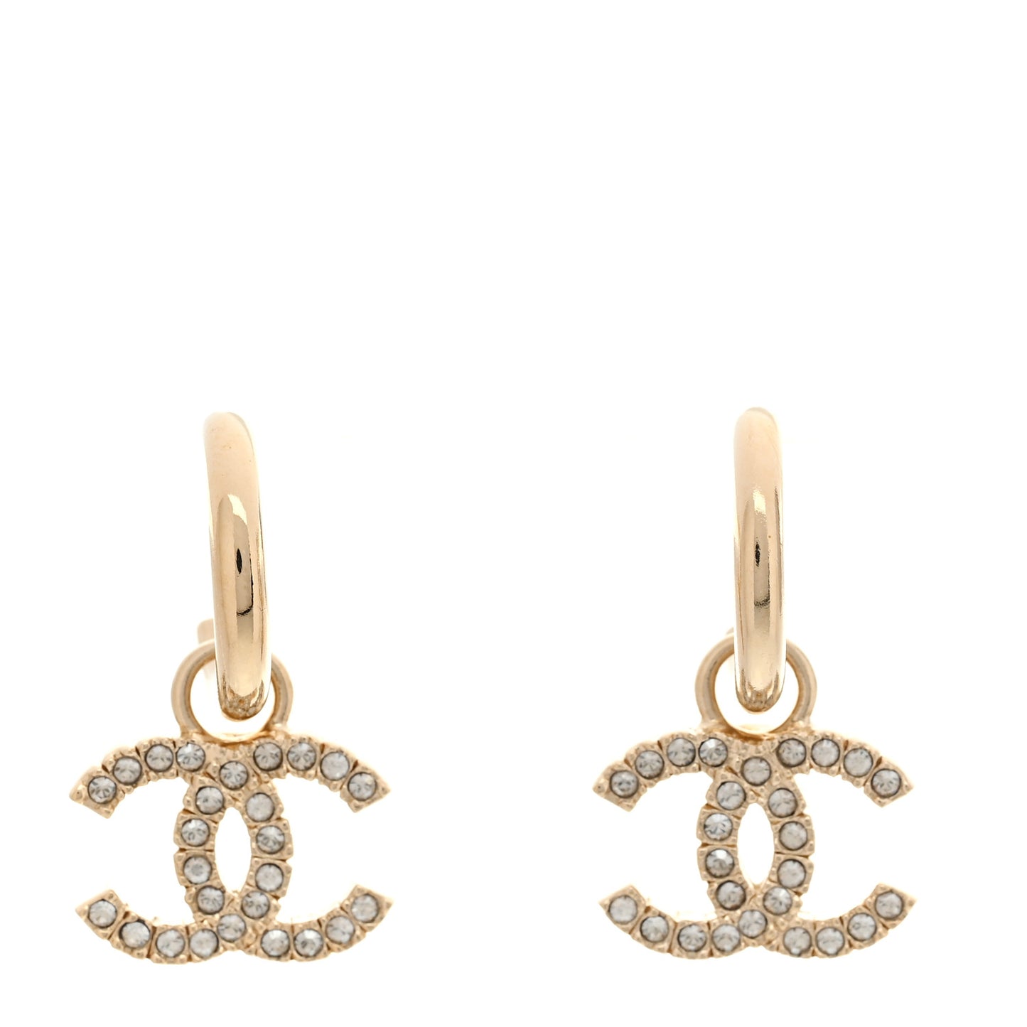 Metal Crystal CC Hoop Drop Earrings Gold