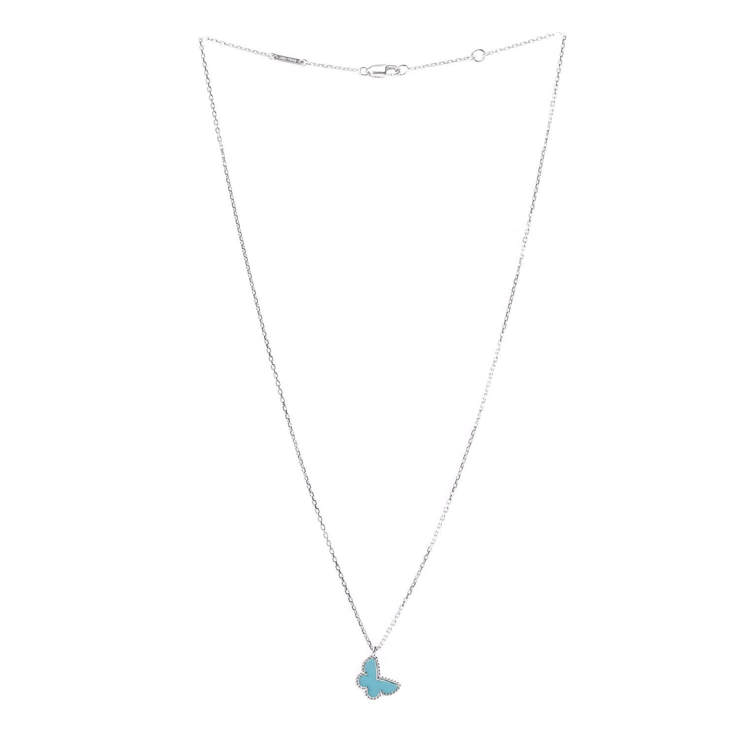 18K White Gold Turquoise Sweet Alhambra Butterfly Pendant Necklace