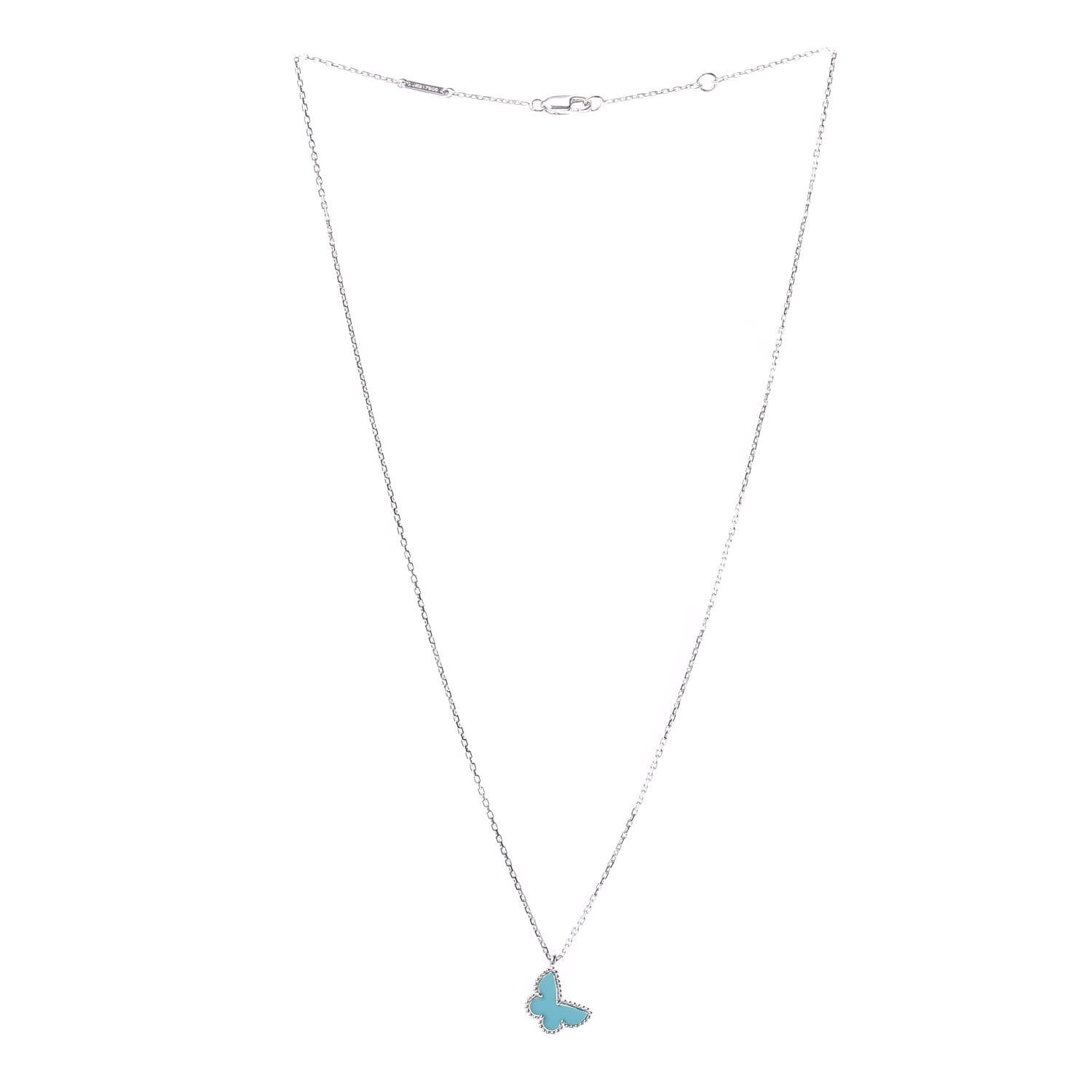 Van Cleef & Arpels 18K White Gold Turquoise Sweet Alhambra Butterfly Pendant Necklace 3 of 5