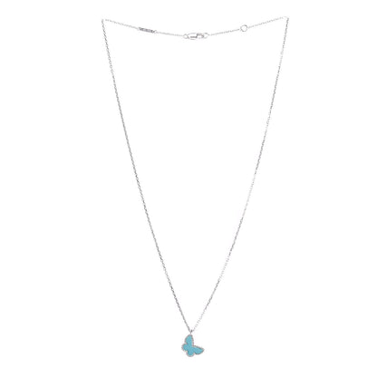 Van Cleef & Arpels 18K White Gold Turquoise Sweet Alhambra Butterfly Pendant Necklace 3 of 5
