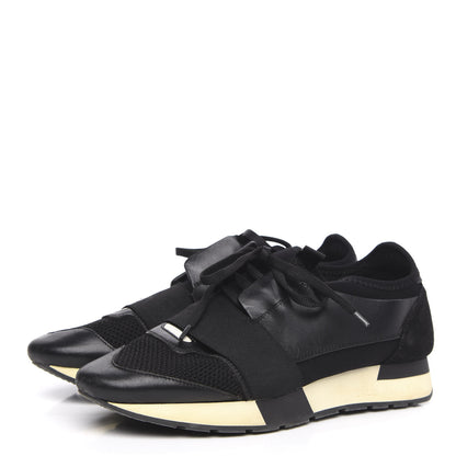 Balenciaga Mesh Calfskin Neoprene Suede Womens Race Runner Sneakers 39 Black 3 of 8