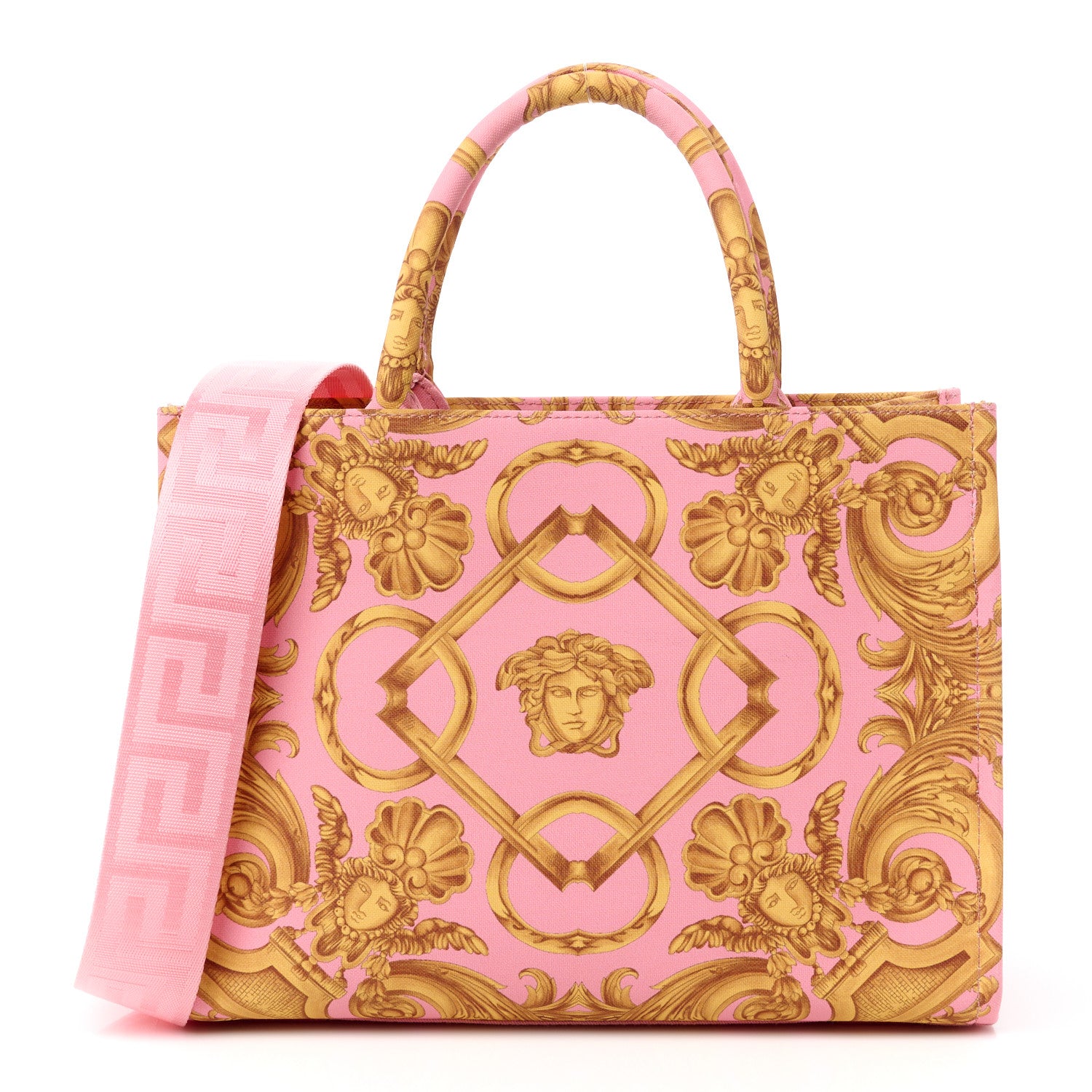 Versace Canvas Baroque Print Medusa Small Tote Pink 1 of 13