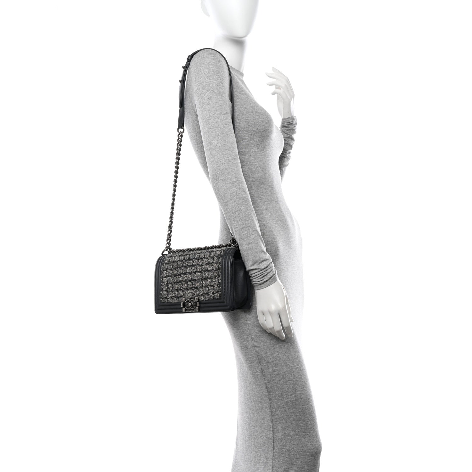 Chanel Tweed Calfskin Medium Boy Flap Grey 2 of 10
