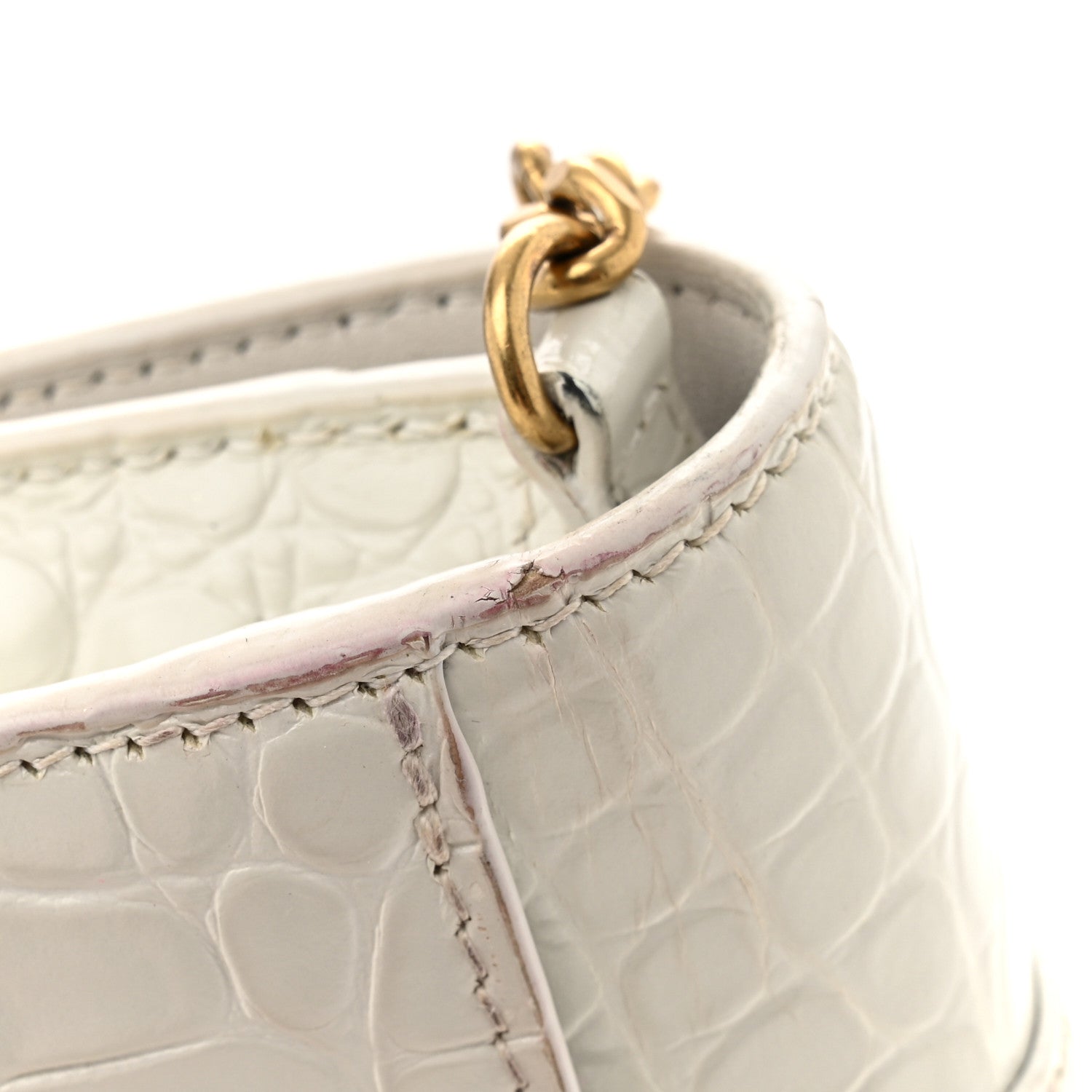 Balenciaga Shiny Calfskin Crocodile Embossed Hourglass Chain Bag White 10 of 11