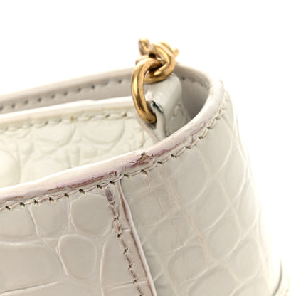 Balenciaga Shiny Calfskin Crocodile Embossed Hourglass Chain Bag White 10 of 11
