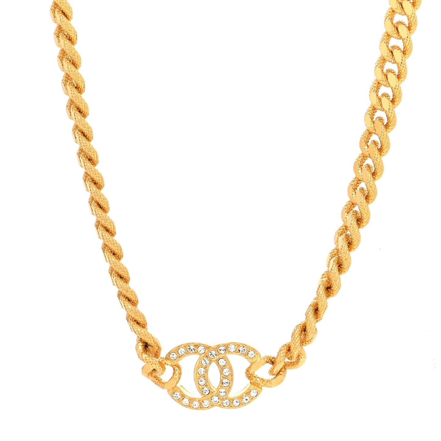 Crystal Chain Link CC Choker Necklace Gold