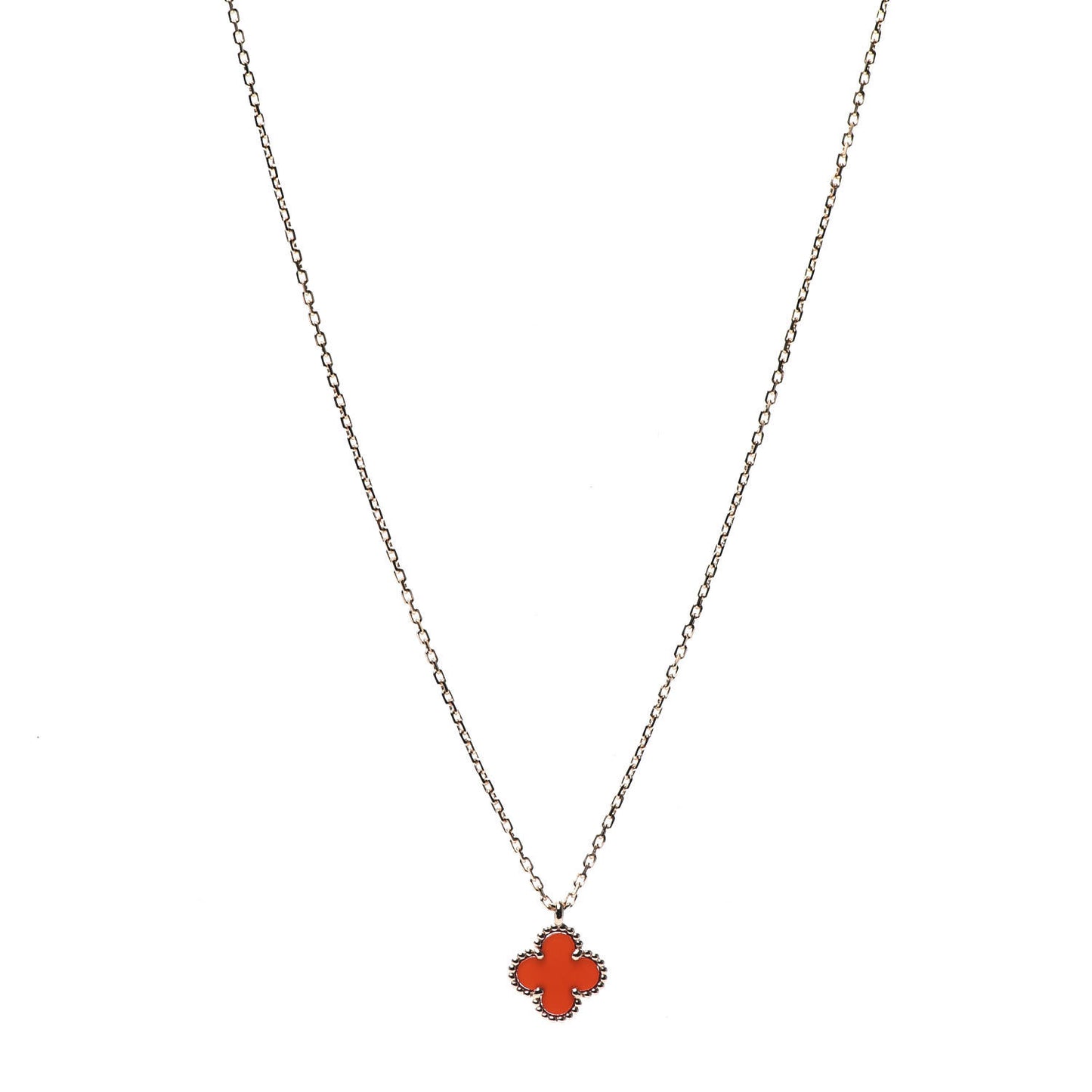 18K Rose Gold Carnelian Sweet Alhambra Pendant Necklace
