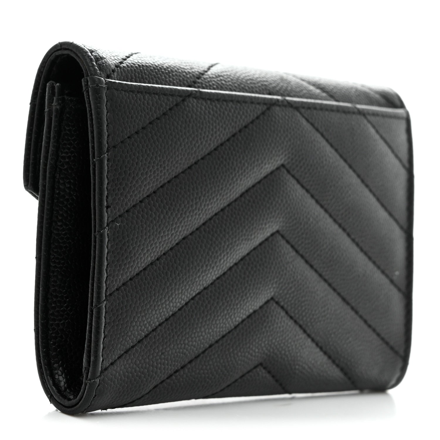Saint Laurent Grain De Poudre Matelasse Chevron Small Monogram Envelope Wallet Black 3 of 7