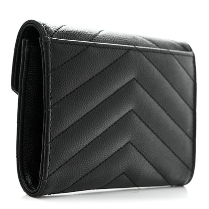 Saint Laurent Grain De Poudre Matelasse Chevron Small Monogram Envelope Wallet Black 3 of 7