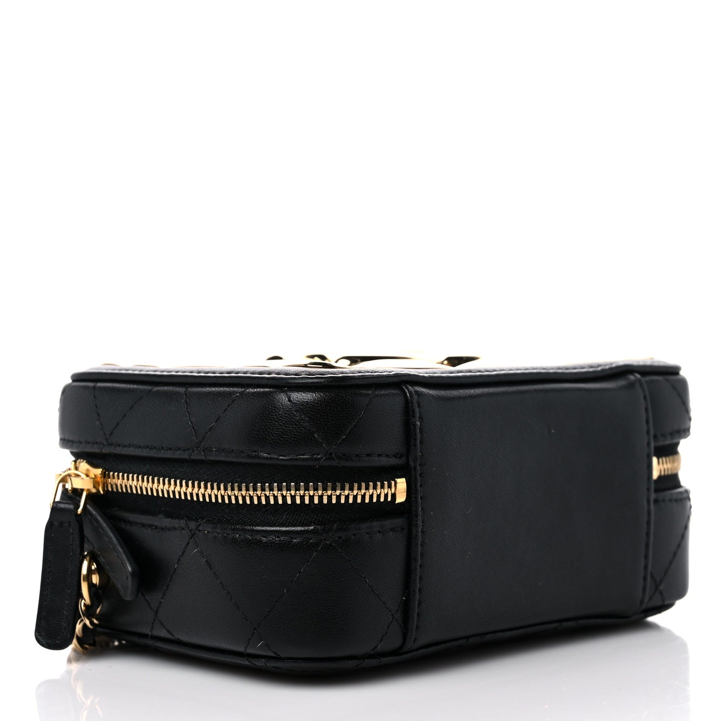 Lambskin Quilted Golden Plate Clutch With Chain Black