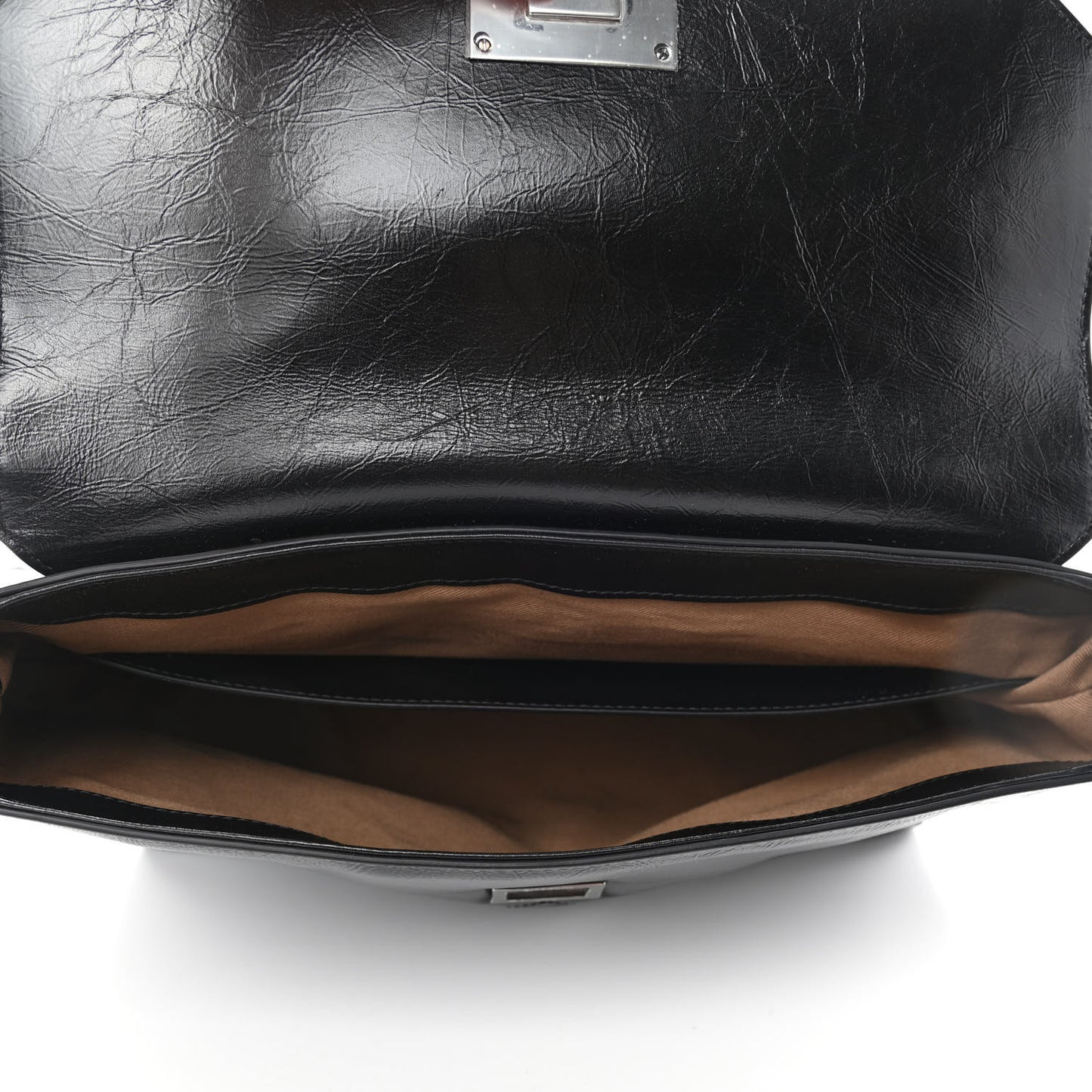 Creased Patent Calfskin Medium ID Flap Black