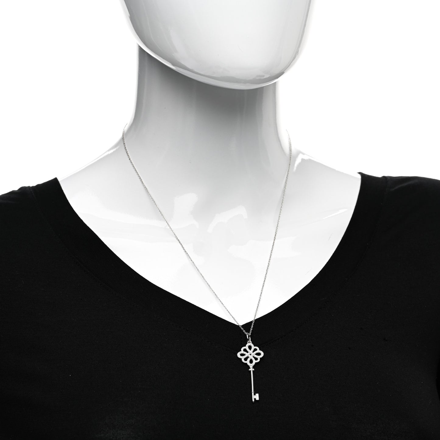 18K White Gold Diamond Knot Key Pendant Necklace