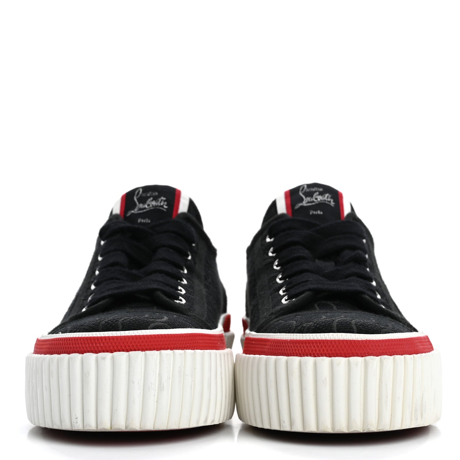 Christian Louboutin Canvas Pedro Womens Flat Sneakers 37 Black Red 3 of 13