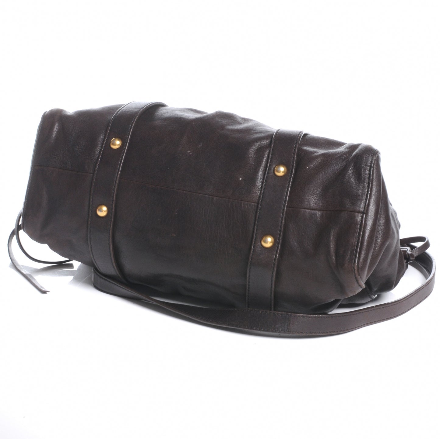Leather Gathered Tote Brown