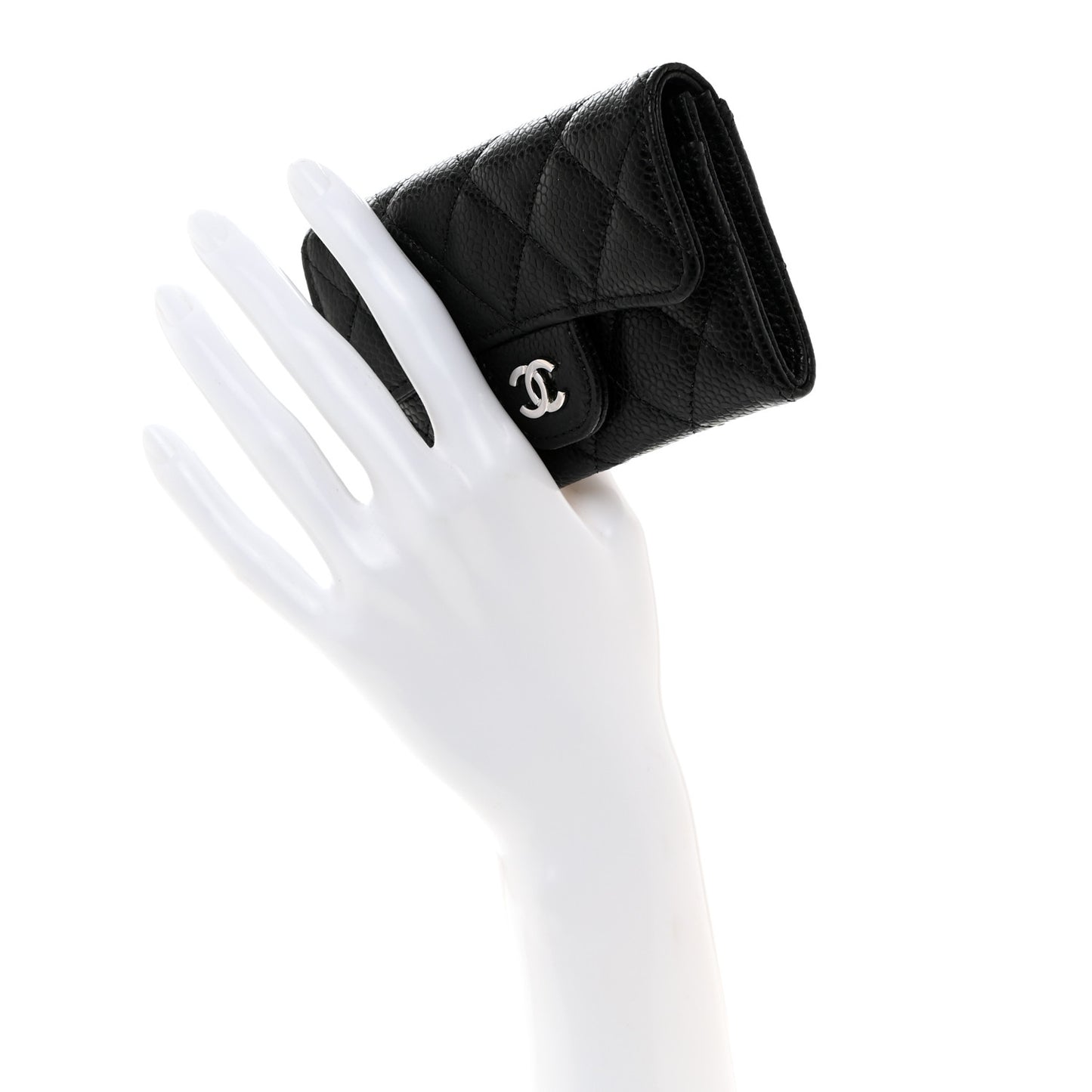 Caviar Quilted Flap Card Holder Wallet Black