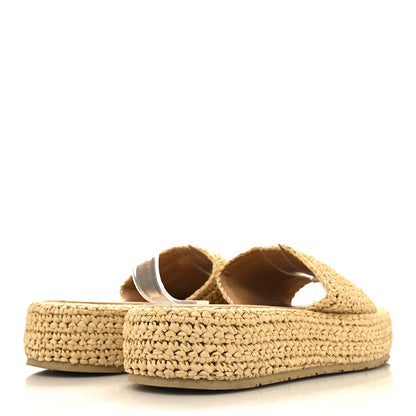 Prada Raffia Metal Triangle Logo Woven Flatform 35mm Slide Sandals 37 Naturale 4 of 10