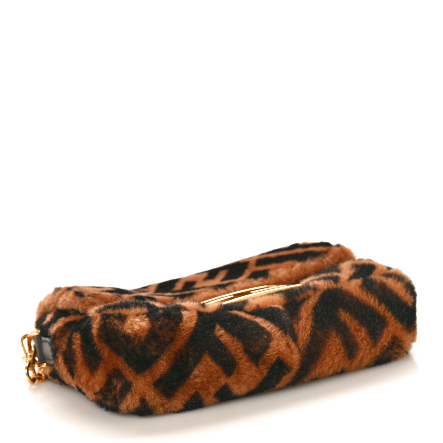 Shearling Vitello Dolce Macro FF 1974 Mini Baguette Tobacco Black