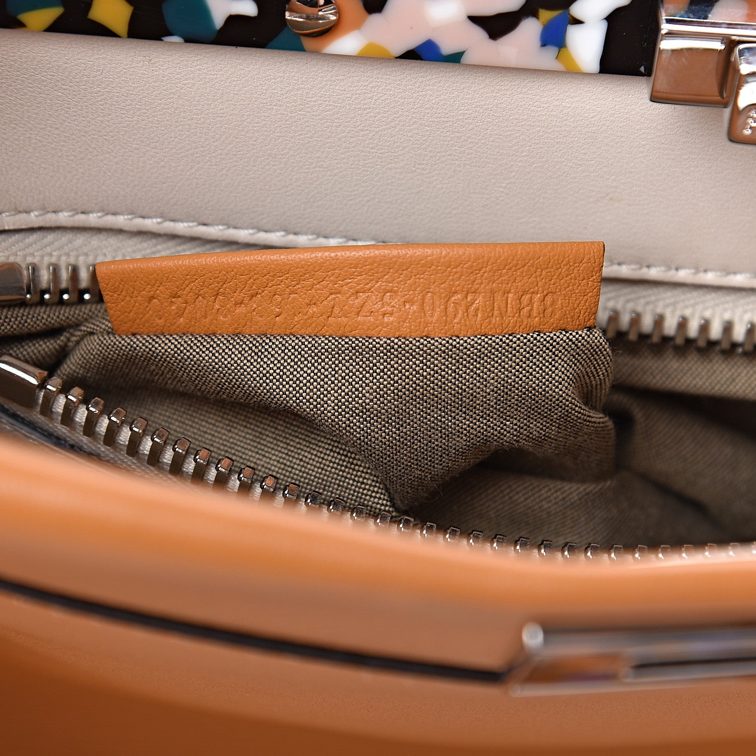 Fendi Vitello Seta Shiny Nappa Plexiglass Granite Medium Peekaboo Iconic Satchel Ginger Latte 9 of 14