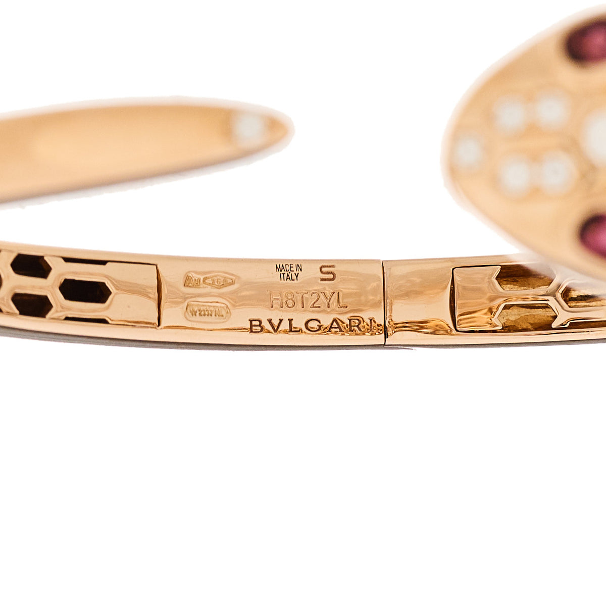 18K Rose Gold Diamond Rubellite Serpenti Seduttori Bangle Bracelet S